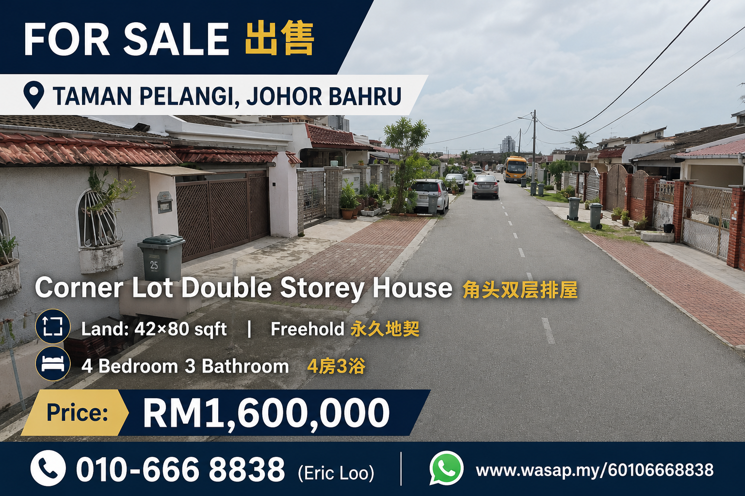 Taman Pelangi Corner Lot Double Storey House β Hartanow