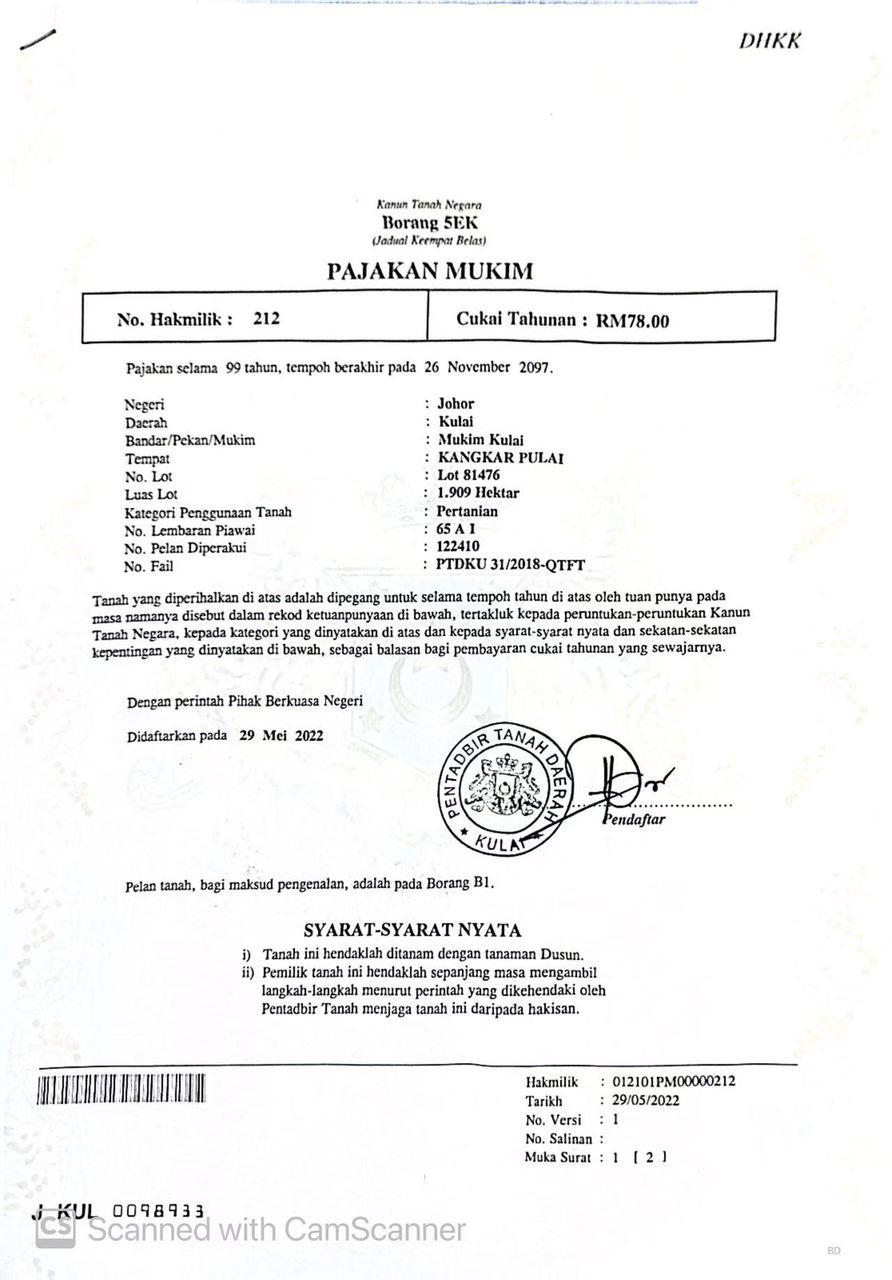 Kangkar Pulai Agriculture Land — Hartanow